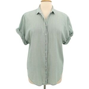 Xirena Channing Shirt womens Small striped green pink short sleeve button front